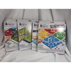 4 Hasbro Colorforms Travel Board Games Battleship, Trouble, Sorry, Chuttes